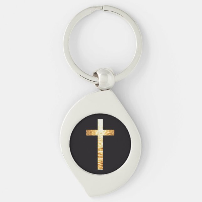 Chaveiro Pulseira de metal com cruz simples preta e dourada (Frente)