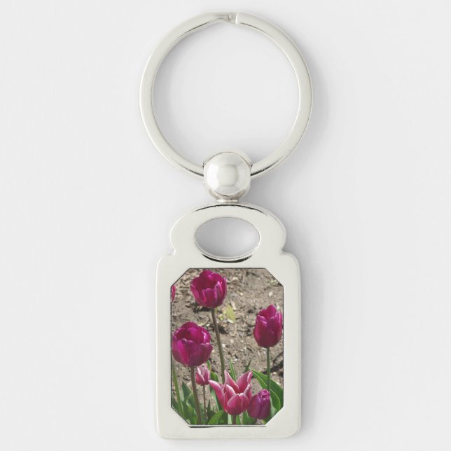 Chaveiro Pulseira de metal Tulipas Roxas (Frente)