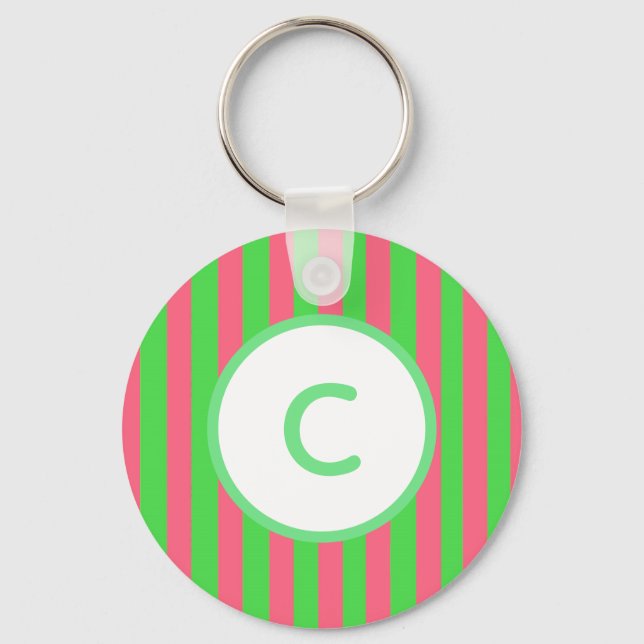 Chaveiro Pulseira de Monograma com Listras Rosa e Verde (Frente)