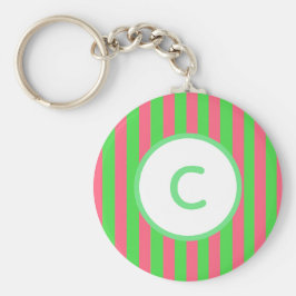 Chaveiro Pulseira de Monograma com Listras Rosa e Verde