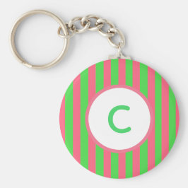 Chaveiro Pulseira de Monograma com Listras Rosa e Verde