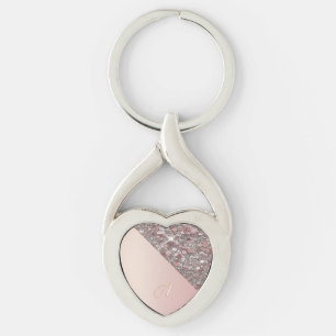Chaveiro Pulseira de Monograma em Dourado Rosa Elegante