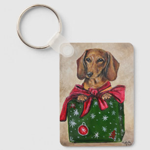 Chaveiro Pulseira de Natal com Arte de Cachorro Dachshund e