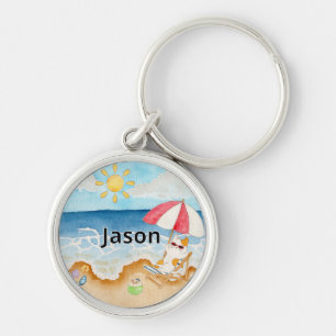Chaveiro Pulseira de Nome Personalizado de Gato de Praia de
