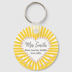 Chaveiro Pulseira de Obrigado Professor, Lápis Amarelo Cora