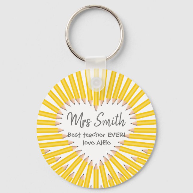 Chaveiro Pulseira de Obrigado Professor, Lápis Amarelo Cora (Frente)