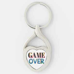 Chaveiro Pulseira de prata com o texto "Game Over" em negri