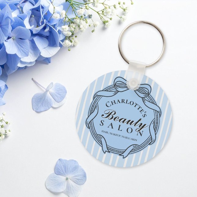 Chaveiro Pulseira de Salão de Beleza com Arco Azul Ornado (Blue Ornate Bow Frame Beauty Salon Keychain)