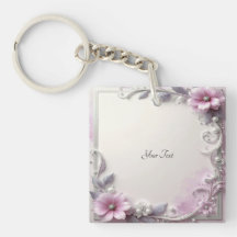 Pulseira de Tecla com Moldura Floral Rosa