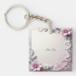 Chaveiro Pulseira de Tecla com Moldura Floral Rosa