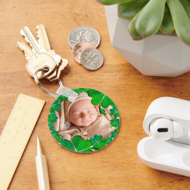 Chaveiro Pulseira de Trevo de 4 Folhas+Foto (Mesa)