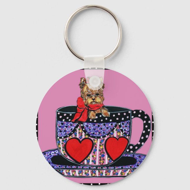 Chaveiro Pulseira de Yorkie de Xícara de Chá (Frente)