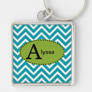 Chaveiro Pulseira Personalizada Azul Branco e Verde Chevron