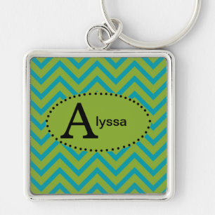 Chaveiro Pulseira Personalizada Chevron Azul e Verde