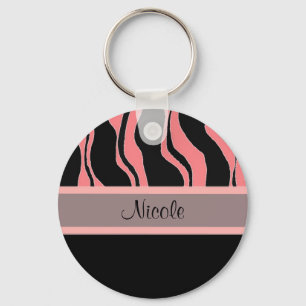 Chaveiro Pulseira Personalizada Preta e Rosa Moderno Zebra