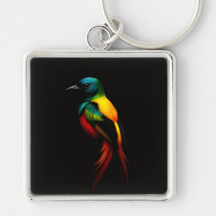 Chaveiro Pulseira Preta 4 Luxo com Pássaro Arco-íris Tropic