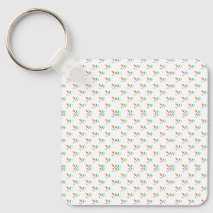 Chaveiro Pulseira quadrada com padrão "M" em verde, laranja