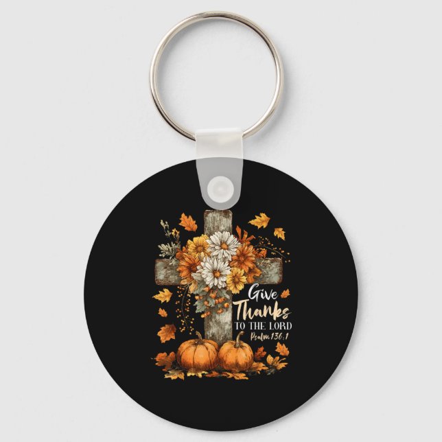 Chaveiro Pumpkin Christian Give Thanks To The Lord Floral F (Frente)