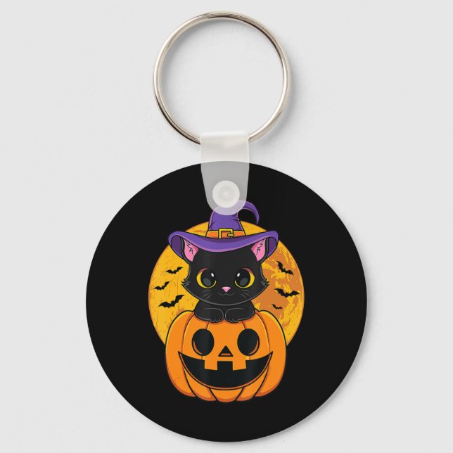 Chaveiro Pumpkin De Chapéu De Bruxa Negra De Halloween Para (Frente)