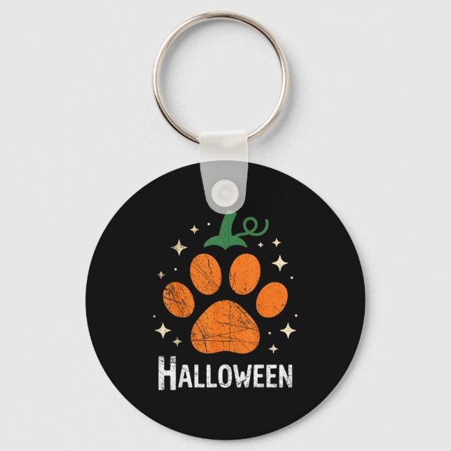 Chaveiro Pumpkin Dog Cat Paw Print Halloween Pet Lover  (Frente)
