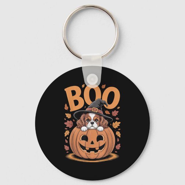 Chaveiro Pumpkin Halloween Cavalier King Charles Spaniel  (Frente)