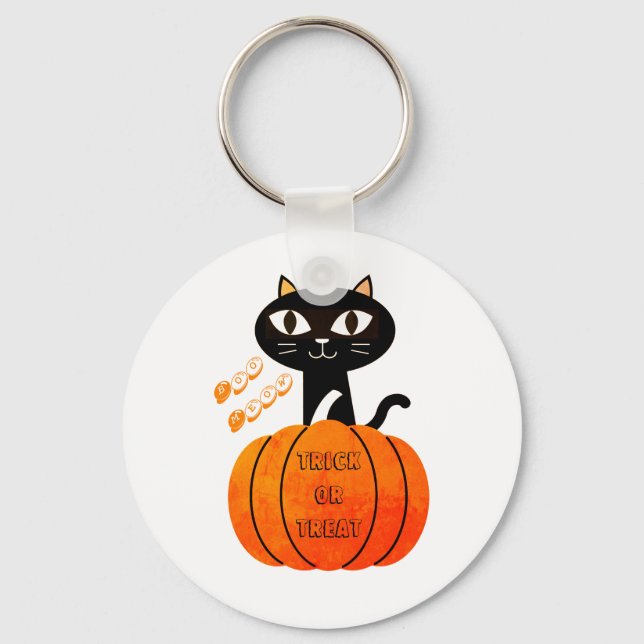 Chaveiro Pumpkin Laranja Negro Gato Bonito Maluco Halloween (Frente)