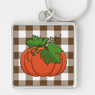 Chaveiro Pumpkin Laranja no Padrão Marrom Branco Verificado