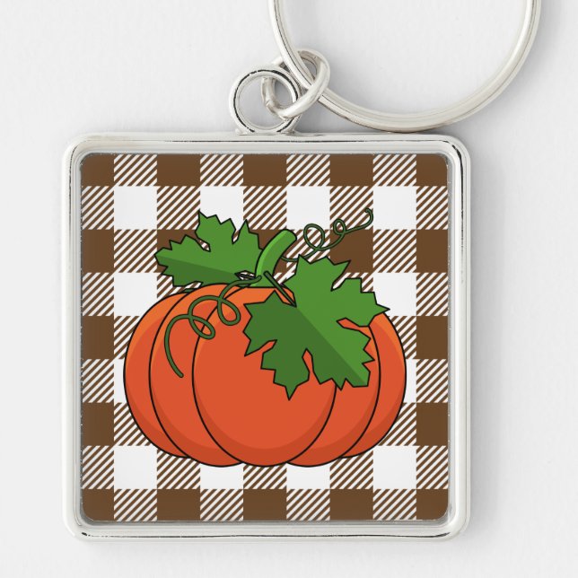 Chaveiro Pumpkin Laranja no Padrão Marrom Branco Verificado (Frente)