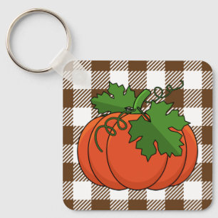 Chaveiro Pumpkin Laranja no Padrão Marrom Branco Verificado