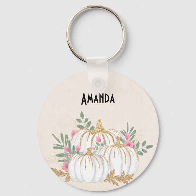 Chaveiro Pumpkins branco e Dourado Aquarela (Frente)