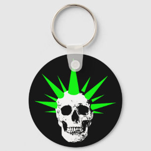 Chaveiro Punk Rock Skull com Neon Green Spikey Hair