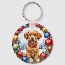 Chaveiro Puppy Adorável, cercado por Decorações de Natal