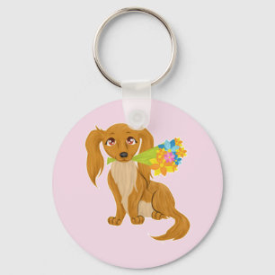 Chaveiro Puppy com Buquê de Flor