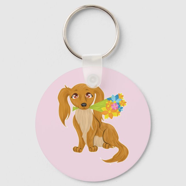 Chaveiro Puppy com Buquê de Flor (Frente)