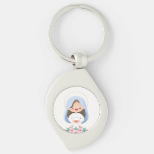 Chaveiro Pura Kawaii Virgem Maria com Coração – Branco