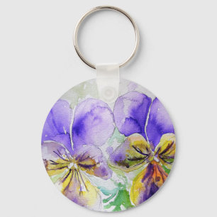 Chaveiro Puro Viola Floral Flores Watercolor Painting