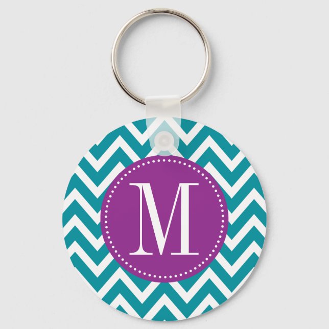 Chaveiro Purple and Blue Chevron Custom Monogram (Frente)
