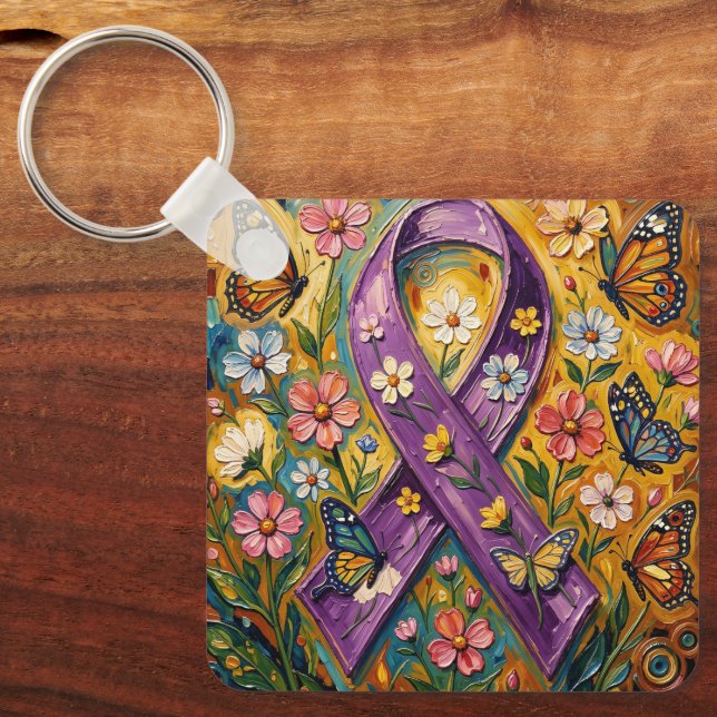 Chaveiro Purple Awareness Ribbon Fibro (Frente)
