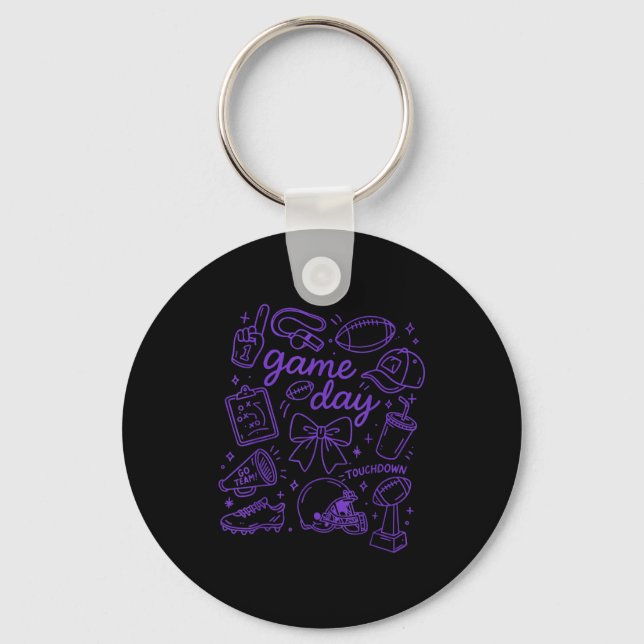 Chaveiro Purple Coquette Bow Cheer Game Day Doodle Touchdow (Frente)