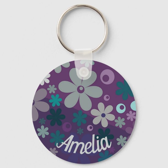 Chaveiro Purple Flower Pattern Cute Personalised (Frente)
