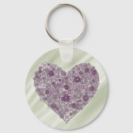 Chaveiro Purple flowered heart round keychain