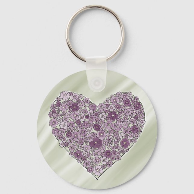 Chaveiro Purple flowered heart round keychain (Frente)