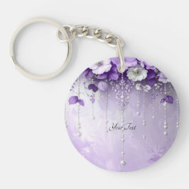 Chaveiro Purple Flowers with Dangling Pearls Keychain
