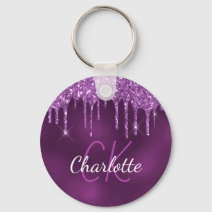 Chaveiro Purple glitter drips monogram initials elegant