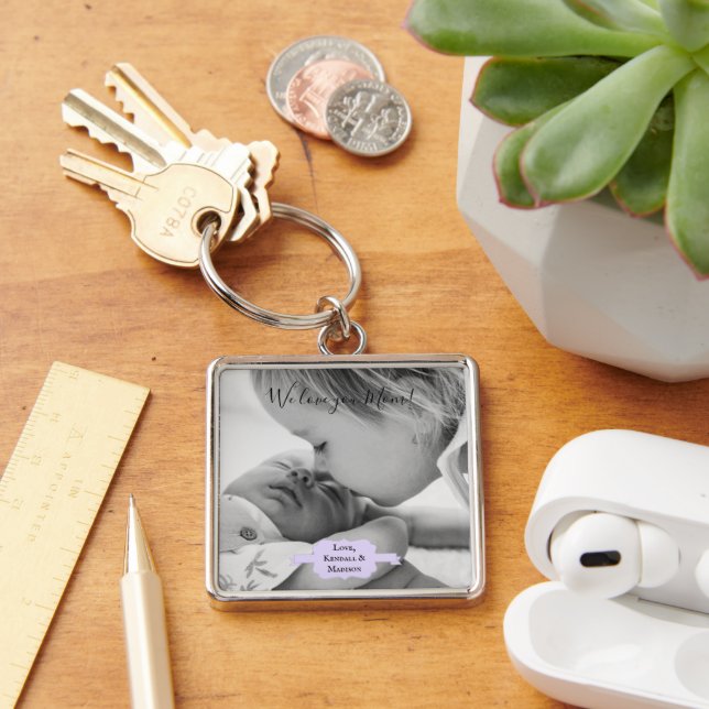 Chaveiro Purple Minimalist Photo Mother's Day Keychain (Mesa)