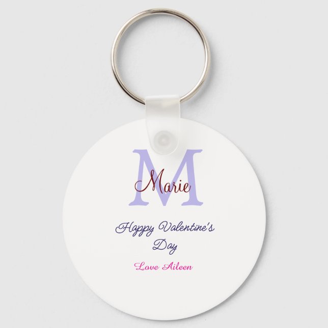 Chaveiro Purple pastel happy Valentine's day pink monogram  (Frente)