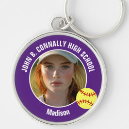 Chaveiro Purple Softball Player Photo High School Keepsake