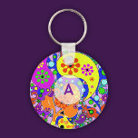 Chaveiro Púrpura Floral Colorida, Púrpura, Colorida<br><div class="desc">Personalize este favor colorido do chaveiro com a inicial do seu convidado. Para obter mais favores de festa de aniversário retrorreflectora,  visite o resto deste compro.</div>
