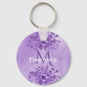 Chaveiro Púrpura floral monograma, nome vintage