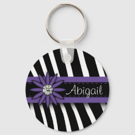Chaveiro Púrpura Gem Floral e Padrão Zebra